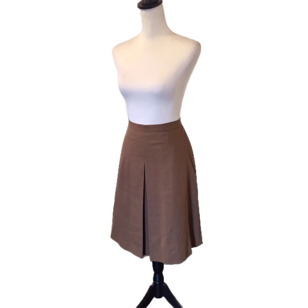 Saks 5th Ave Vintage 80s Brown Pleated Knee Skirt Size L (12-14) Made in Italy